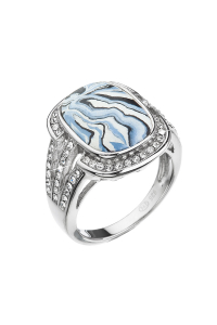 Obrázok pre Strieborný prsteň obdĺžnik modrobiely mramor so Swarovski kryštálmi 75015.1