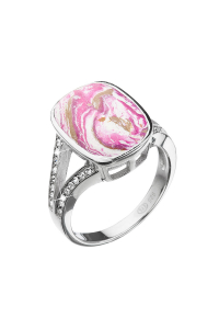 Obrázok pre Strieborný prsteň obdĺžnik ružovobiely mramor so Swarovski kryštálmi 75014.1