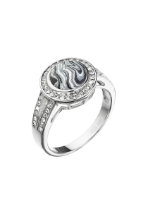 Obrázok pre Strieborný prsteň guľatý čiernobiely mramor so Swarovski kryštálmi 75017.1