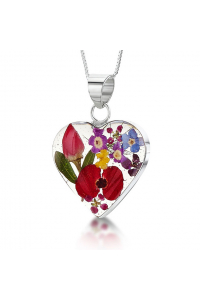 Obrázok pre Strieborný prívesok Kvety Mix kvetov - Srdce malé