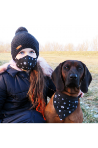 Obrázok pre SADA Bavlnená šatka pre psíka + rúško - Psie labky / čierna