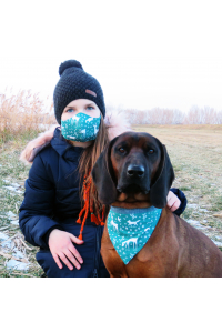 Obrázok pre SADA Bavlnená šatka pre psíka + rúško - Les / tyrkysovozelená