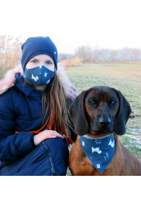 Obrázok pre SADA Bavlnená šatka pre psíka + rúško - Psi Scott / tmavosivá