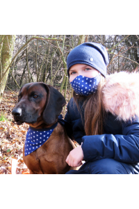 Obrázok pre SADA Bavlnená šatka pre psíka + rúško - Hviezdičky / tmavomodrá