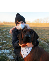 Obrázok pre SADA Bavlnená šatka pre psíka + rúško - Psie labky biela / tmavosivá
