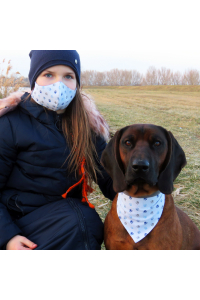 Obrázok pre SADA Bavlnená šatka pre psíka + rúško - Psie labky modrá / tmavosivá