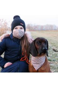 Obrázok pre SADA Bavlnená šatka pre psíka + rúško - Hviezdičky / hnedá