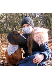 Obrázok pre SADA Bavlnená šatka pre psíka + rúško - Folk vzor / béžová