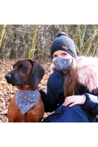 Obrázok pre SADA Bavlnená šatka pre psíka + rúško - Potlač vyšívané srdiečka / sivý melír