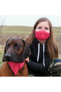Obrázok pre SADA Bavlnená šatka pre psíka + rúško - Srdiečka / červená
