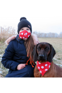 Obrázok pre SADA Bavlnená šatka pre psíka + rúško - Bodka veľká / červená