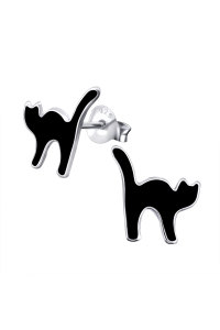 Obrázok pre Strieborné náušnice napichovacie mačky čierne