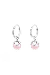 Obrázok pre Strieborné náušnice Krúžky s visiacou perlou ružové
