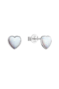 Obrázok pre Strieborné náušnice kôstky so syntetickým opálom biele srdce 11337.1