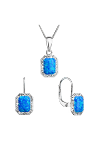 Obrázok pre Sada šperkov so syntetickým opál a kryštály Preciosa náušnice a prívesok modré okrúhle 39175.1
