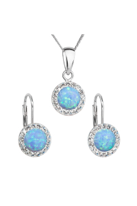 Obrázok pre Sada šperkov so syntetickým opálom a krištáľmi Preciosa náušnice a prívesok svetlo modré okrúhle 39160.1