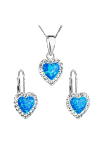 Obrázok pre Sada šperkov so syntetickým opálom a krištálmi Preciosa náušnice a prívesok modré srdce 39161.1