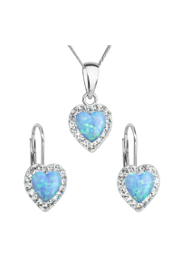 Obrázok pre Sada šperkov so syntetickým opálom a krištálmi Preciosa náušnice a prívesok svetlo modré srdce 39161.1