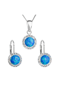 Obrázok pre Sada šperkov so syntetickým opálom a kryštály Preciosa náušnice, prívesok a retiazka modré okrúhle 39160.1