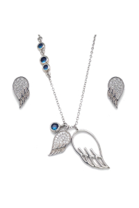 Obrázok pre Sada šperkov so zirkónmi náušnice a prívesok biele krídla a modré kryštály 19001.3 sapphire
