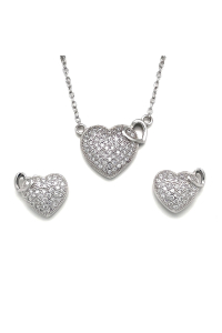 Obrázok pre Sada šperkov so zirkónmi náušnice a prívesok dve srdcia biela 19002.1 crystal
