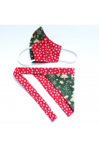 Obrázok pre SADA Bavlnená šatka pre psíka + rúško - Vianoce zelené / červené vločky