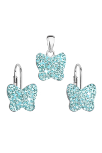 Obrázok pre Súprava šperkov s kryštálmi Preciosa náušnice a prívesok modrý motýľ 39144.3 aqua