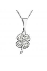 Obrázok pre Strieborný náhrdelník s kryštálmi Swarovski biely štvorlístok 72070.1 crystal