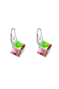Obrázok pre Strieborné náušnice visiace s kryštálmi Swarovski zelená kocka 31028.5 vitrail medium