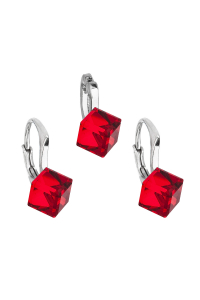 Obrázok pre Sada šperkov s kryštálmi náušnice a prívesok červená kocka 39068.3 lt.siam