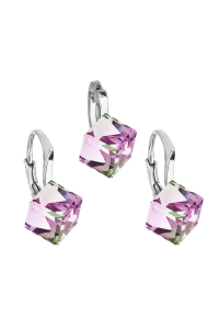 Obrázok pre Sada šperkov s kryštálmi náušnice a prívesok fialová kocka 39068.5 vitrail light