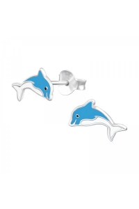Obrázok pre Detské strieborné náušnice napichovacie Delfíny modré
