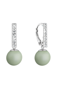 Obrázok pre Strieborné náušnice visiace s perlou a kryštálmi Swarovski zelené okrúhle 71174.3 pastel green