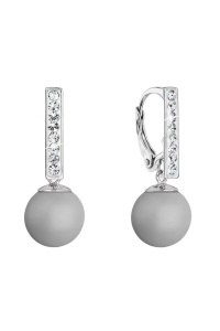 Obrázok pre Strieborné náušnice visiace s perlou a kryštálmi Swarovski šedé okrúhle 71174.3 pastel grey