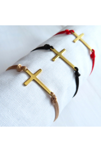 Obrázok pre Náramok šnúrkový Kríž zlatý - farba na výber