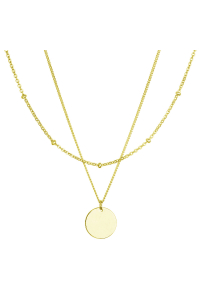Obrázok pre Pozlátený náhrdelník dvojradový s placičkou a retiazkou s guličkami 62002 Au plating