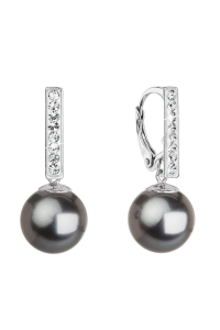Obrázok pre Strieborné visiace náušnice so Swarovski perlou a kryštálmi 71121.3 dark grey