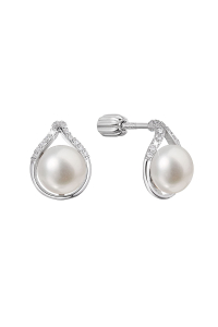 Obrázok pre Strieborné náušnice kôstky slza s riečnou perlou a zirkónmi biele 21096.1B