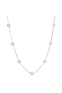Obrázok pre Strieborný náhrdelník s oválnymi riečnymi perlami na retiazke 22043.1