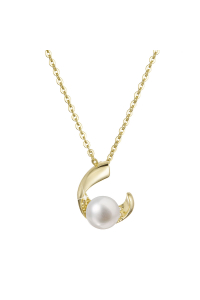 Obrázok pre Pozlátený strieborný náhrdelník s pravou riečnou perlou v polkruhu so zirkónmi 22041.1 Au plating