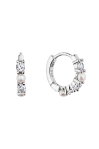 Obrázok pre Strieborné náušnice krúžky s bielymi riečnymi perlami a zirkónmi 21077.1