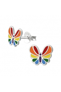 Obrázok pre Detské strieborné náušnice napichovacie Motýle farebné