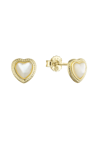 Obrázok pre Pozlátené strieborné náušnice kôstky srdca s perleťovým zirkónom 11433.1 perleť Au plating