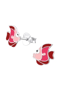 Obrázok pre Detské strieborné náušnice napichovacie Ryby ružovo-červené