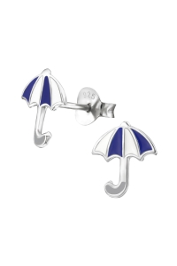 Obrázok pre Detské strieborné náušnice napichovacie Dáždniky modrobiele