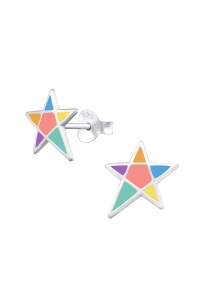 Obrázok pre Detské strieborné náušnice napichovacie Hviezdy farebné