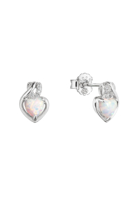 Obrázok pre Strieborné náušnice srdca z bieleho syntetického opálu a zirkónmi 11469.1 white
