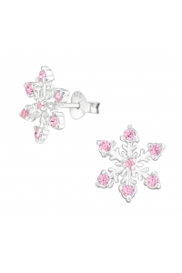 Obrázok pre Strieborné náušnice napichovacie Snehové vločky - ružový krištáľ 12 mm