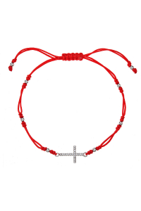 Obrázok pre Kabbalah červený náramok strieborný krížik so zirkónmi 13022.3