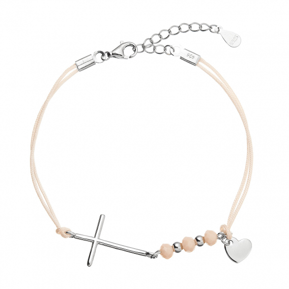 Obrázok pre Kabbalah náramok so strieborným krížom a srdiečkom 13052.3 lt.orange